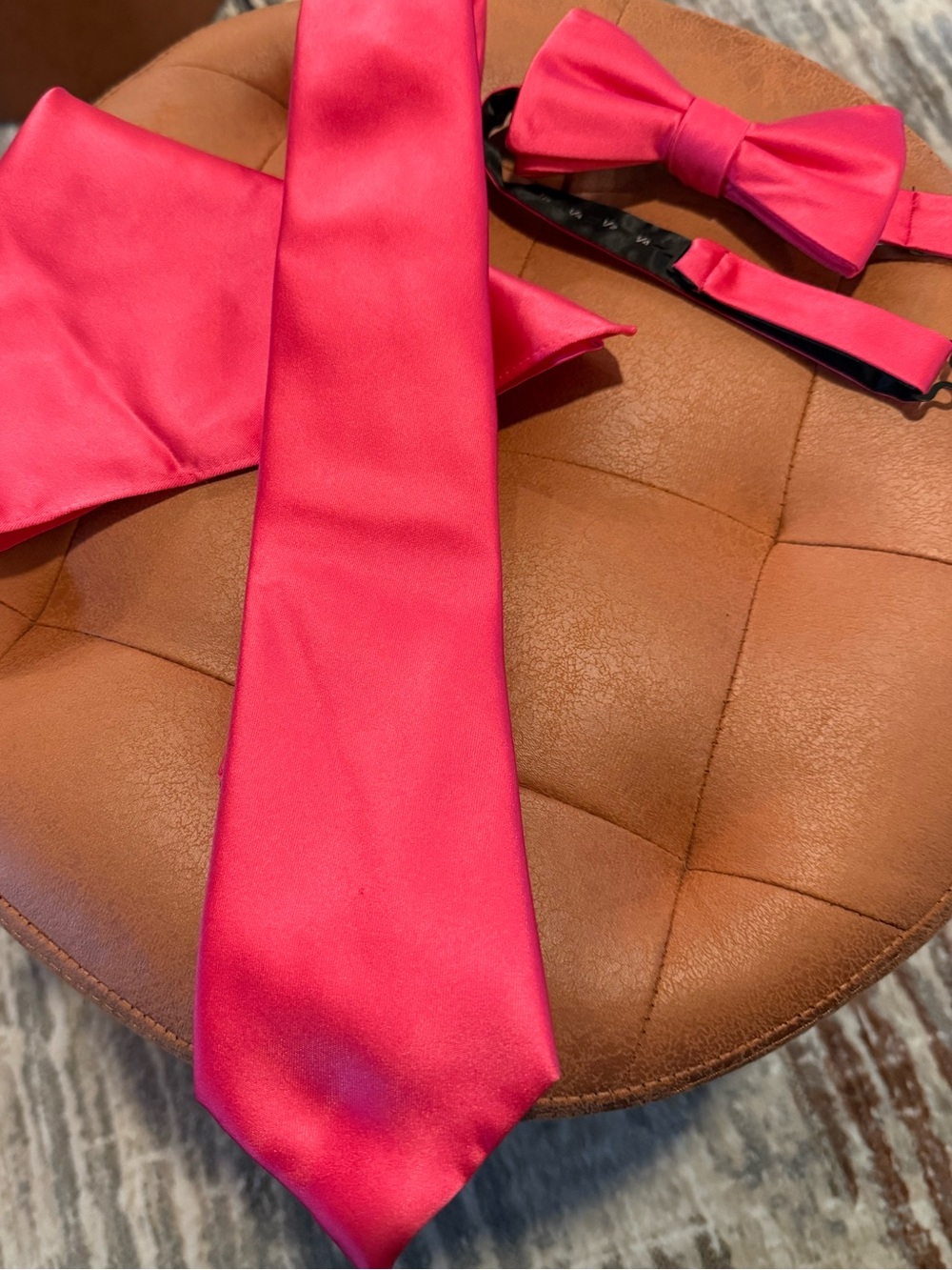 Hot Pink Satin Tie & Matching Bow Tie Set